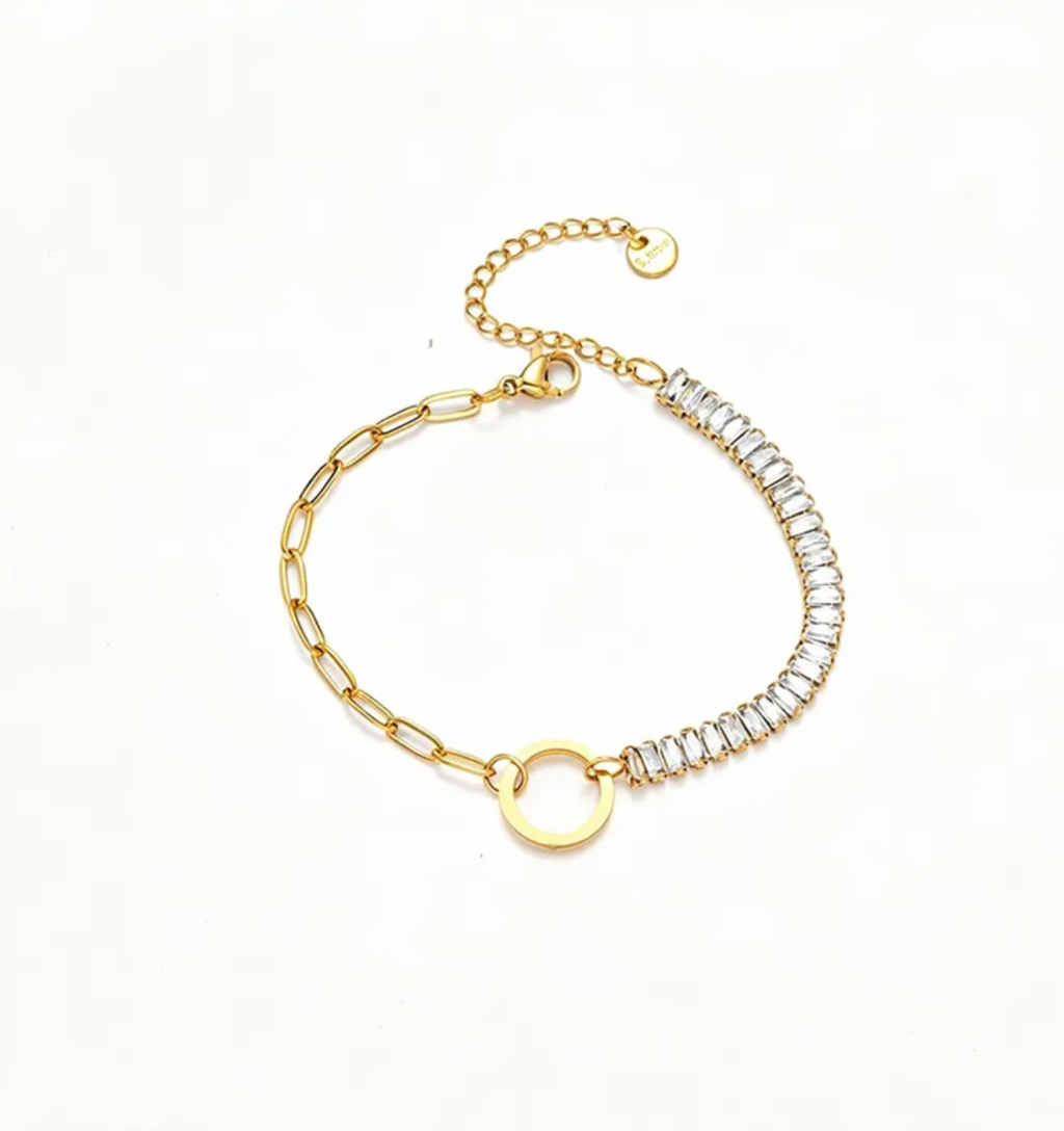 Asymmetrical Zircon Stainless Steel Bracelet for Women