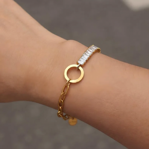 Asymmetrical Zircon Stainless Steel Bracelet for Women