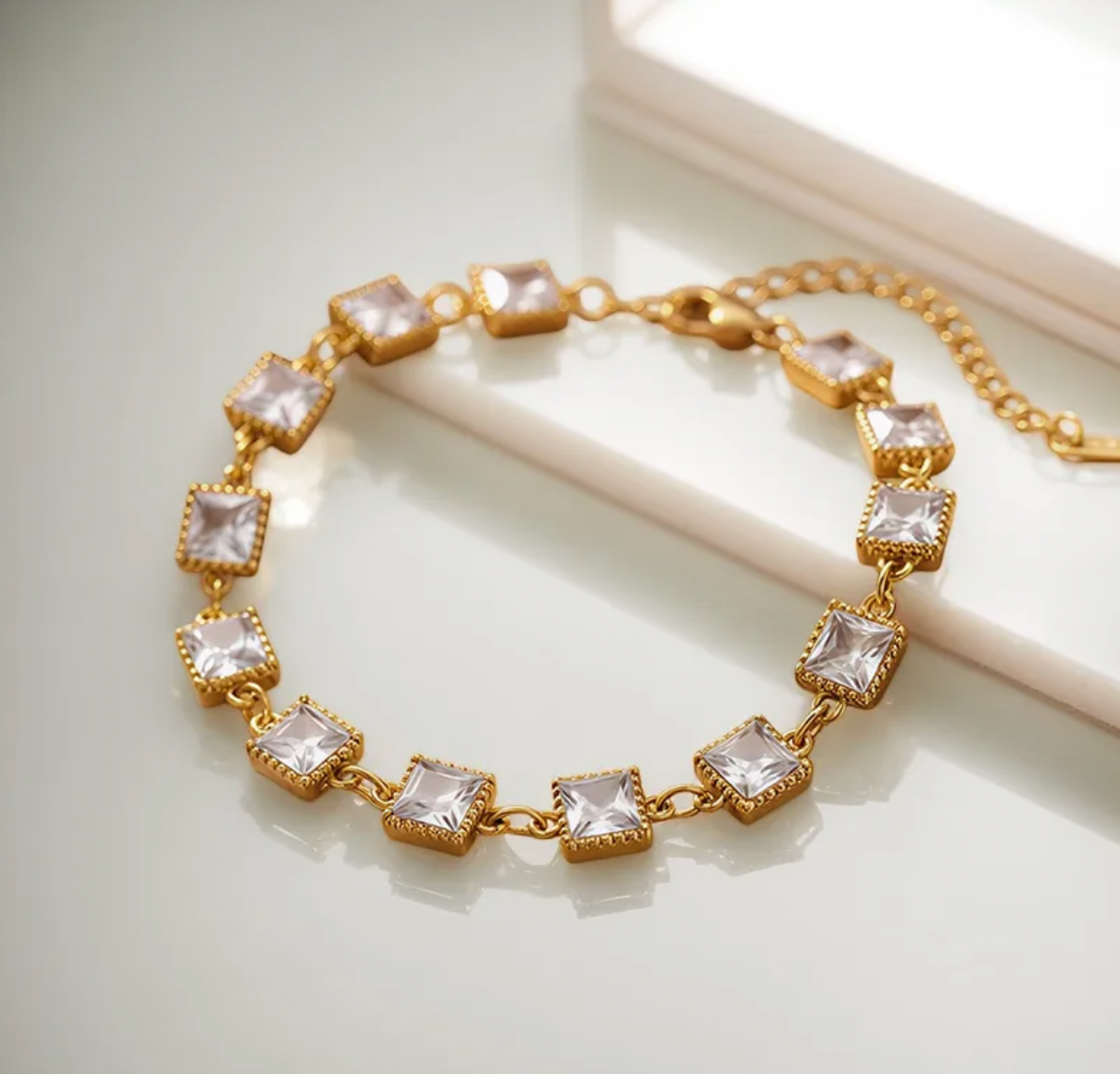 Square Zircon Tennis Chain Stainless Steel Bracelet for Women