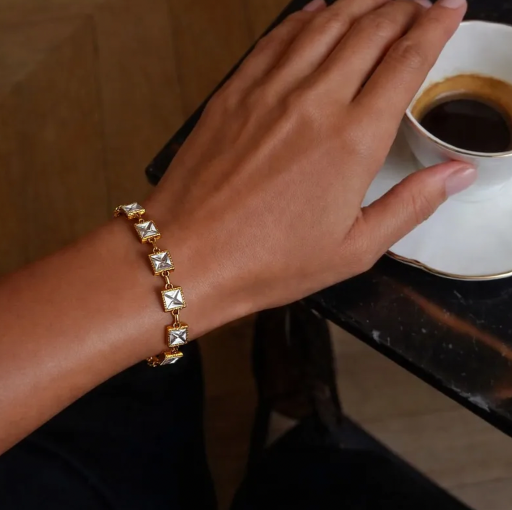 Square Zircon Tennis Chain Stainless Steel Bracelet for Women